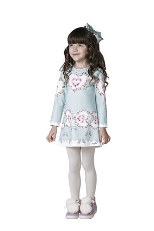 Vestido Luluzinha Corações e Flores Verde Água
