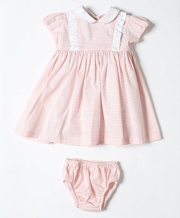 Vestido Toca do Coelho Rosa Listrado Gola Branca