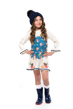 Vestido Manga Flare Málagah Floral Pompom