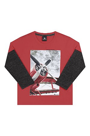 Camiseta Manga Longa Biogas Junior Avião Hibisco