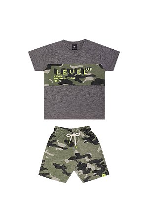 Conjunto Biogás Jr Level Camuflado Mescla Verde