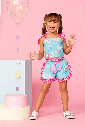 Conjunto Málagah Flores Babado Pink