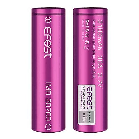 BATERIA 20700 LI-ION EFEST PURPLE 3.7V 3100 MAH HIGH DRAIN 30A - UNITÁRIO -  Universo Vapor/Cigarro Eletrônico/Vaporizador/Narguile Eletrônico/Pod  Descartável