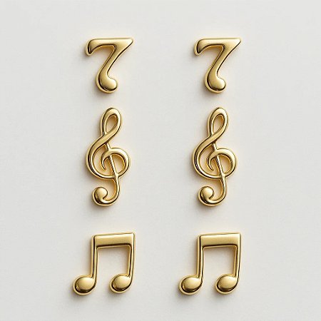 Trio de brincos notas musicais folheado a ouro 18k