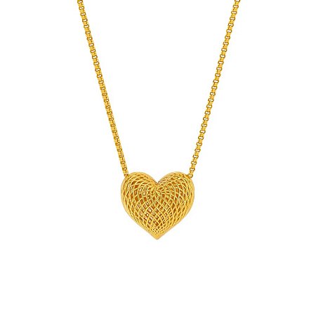 Colar com Coração Vazado folheado em ouro 18k