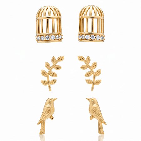 Kit de Brincos Natureza Banhado em Ouro 18k