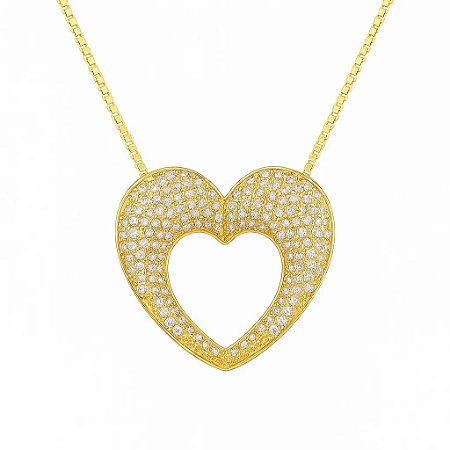 Colar Com Pingente Coração Banhado em Ouro 18k
