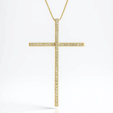 Colar com pingente de crucifixo cravejado folheados a ouro 18k