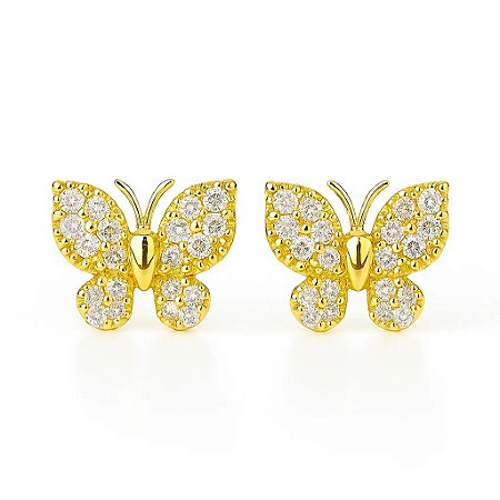 Brincos com borboleta cravejadas com Zircônia e folheado em ouro 18k