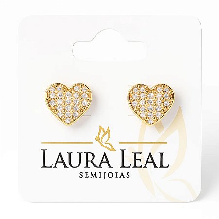 Brinco de coração cravejados com zircônias e folheado a ouro 18k
