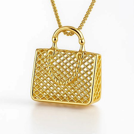 Colar com pingente em formato de bolsa folheado em ouro 18k