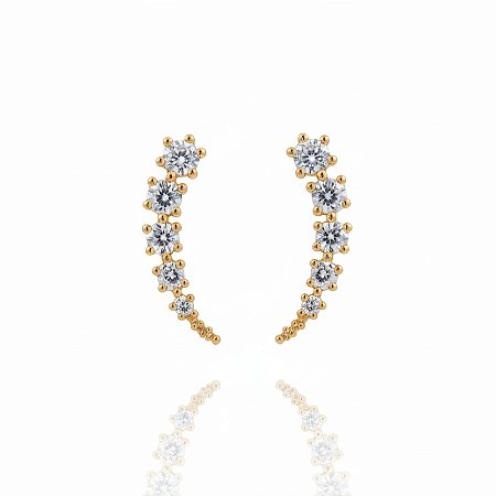 Brinco ear cuff com zircônias folheado em ouro 18k