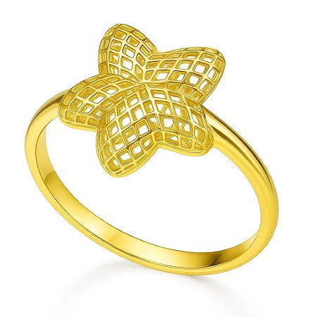 Anel estrela folheado a ouro 18k