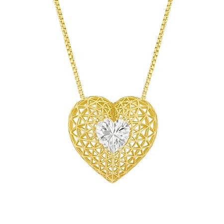 Colar coração com pedra de zircônia folheado a ouro 18k