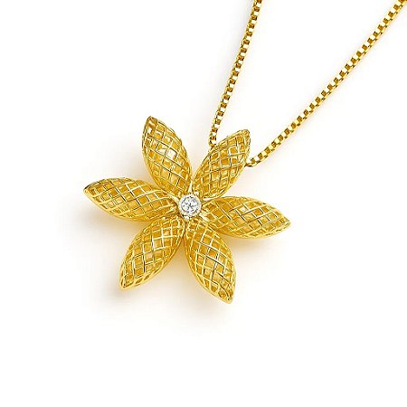 Colar flor com zircônia folheado a ouro 18k