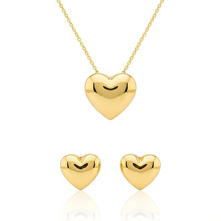 Conjunto coração folheado em ouro 18k