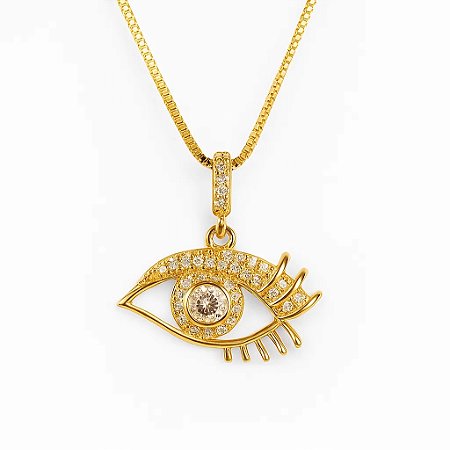 Colar olho grego cravejado com zircônia folheado em ouro 18k