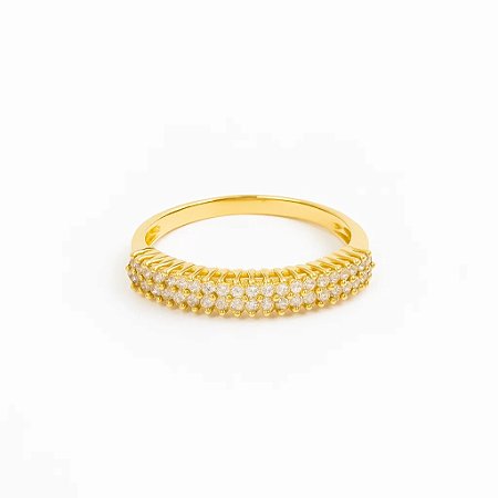 Anel cravejado com zircônias folheado a ouro 18k
