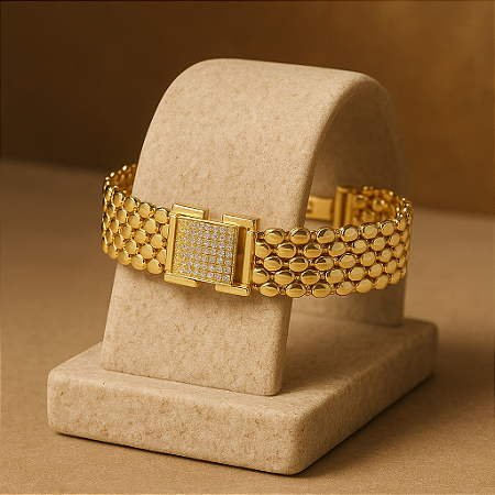 Pulseira bolinha lisa cravejado em zircônia