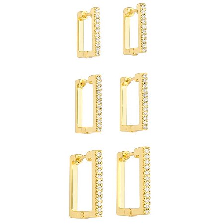 Trio de Argolas Retangular Folheados a Ouro 18k