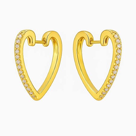 Argola Coração Cravejada com Zircônia Banhada a Ouro 18k