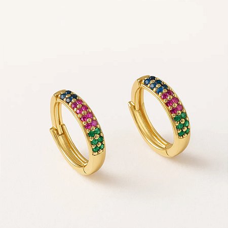 Argolinha Cravejada com Zircônias Coloridas Folheadas a Ouro 18k