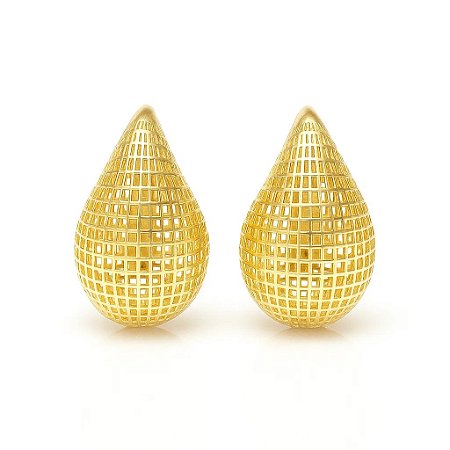 Brinco Gota Aramado Folheado a Ouro 18k