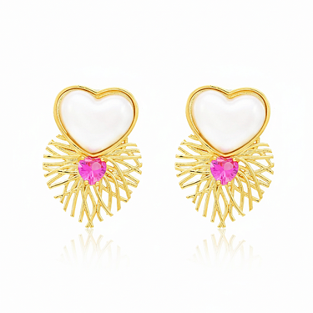 Brinco Design Coração Folhado em Ouro 18k