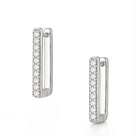 Brinco Retangular com Zircônias Banho Ródio Branco
