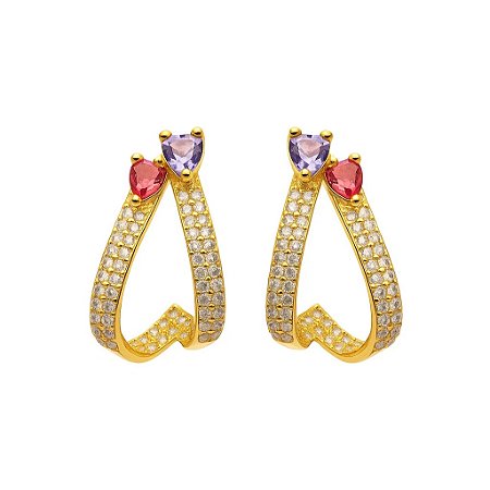 Meia Argola Cravejada com Zircônias Folheado a Ouro 18k