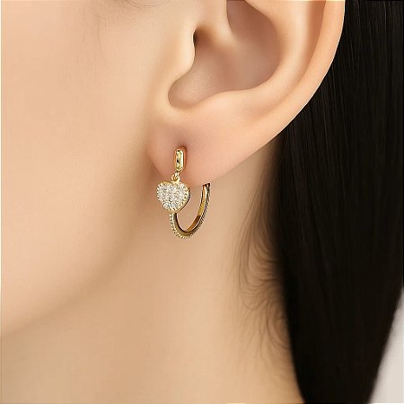 Argolinha Coração Cravejado com  Zircônias Folheada a Ouro 18k