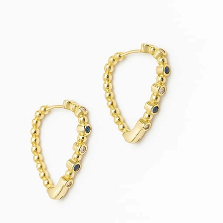 Argola Design Coração com Zircônias Coloridas Folheada a Ouro 18k