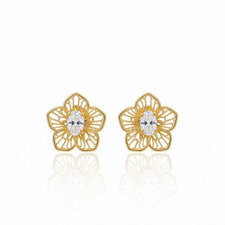 Brinco com Design de Flor Folheado a Ouro 18k
