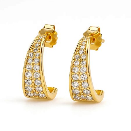 Brinco Cravejado com Zircônias Folheado a ouro 18k