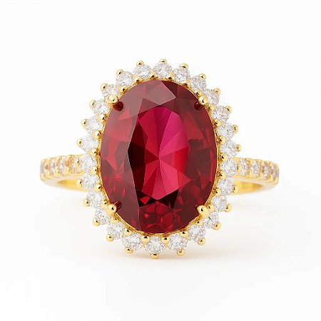Anel com Pedra Oval Vermelha Folheado a Ouro 18k