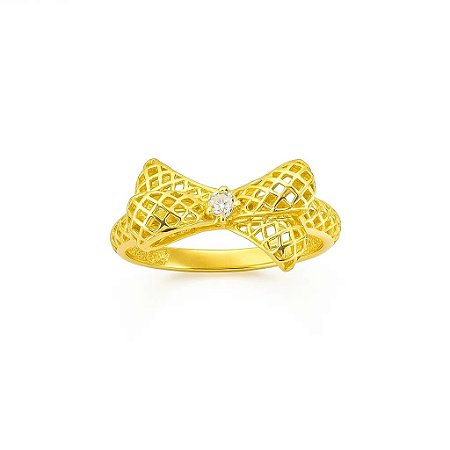 Anel com Design Moderno de Laço Folheado a Ouro 18k