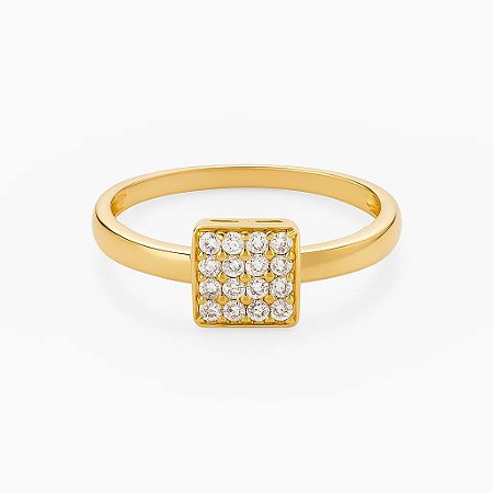 Anel elegante com detalhe central em formato quadrado Folheado a Ouro 18k