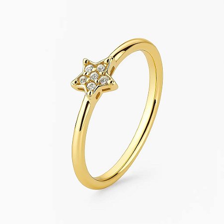 Anel estrela com zircônias banhado a ouro 18k