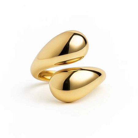Anel Regulável Gotas Banhado a Ouro 18K