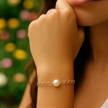 Pulseira Pérola Única Banhada a Ouro 18K