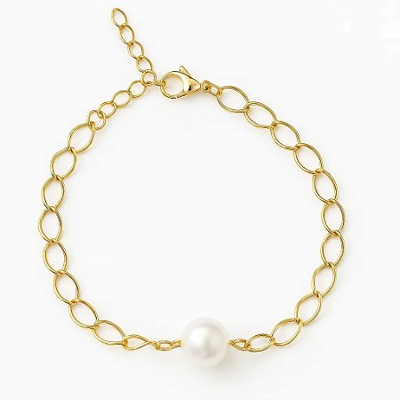 Pulseira Pérola Única Banhada a Ouro 18K