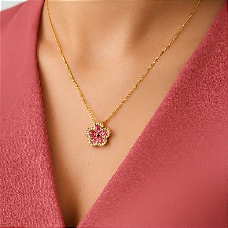 Colar Flor Encanto  Banhado a Ouro 18k