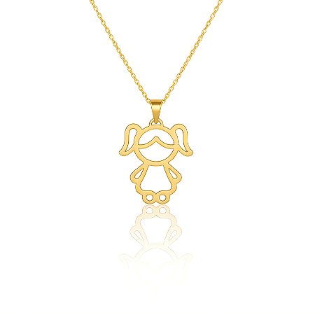 Colar Menina Pingente Vazado Banhado a Ouro 18k