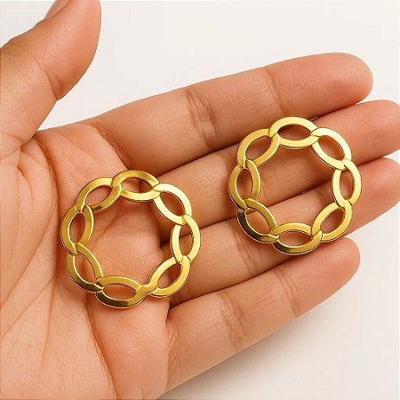 Brinco Vazado Elo Banhado em Ouro 18k