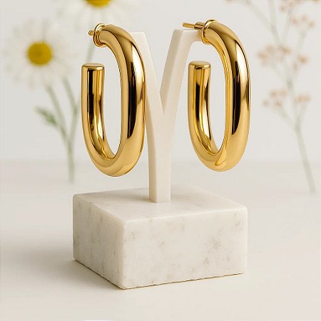 Brinco Argola Oval Grossa Banhado a Ouro 18k
