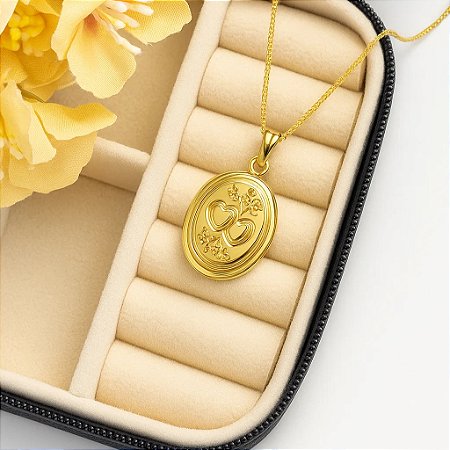 Relicário Corações Eternos Banhado a Ouro 18k