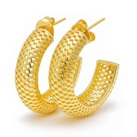 Argola Texturizada Banhada a Ouro 18k