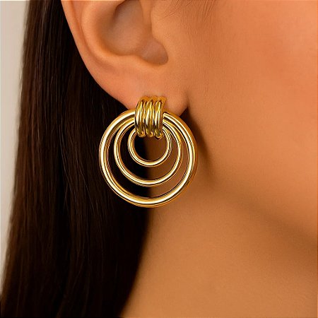 Brinco Círculos Concêntricos Banhado em Ouro 18k