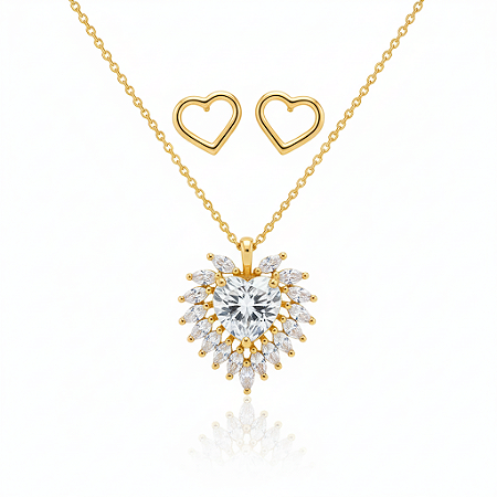 Conjunto Coração Radiante Banhado em Ouro 18k