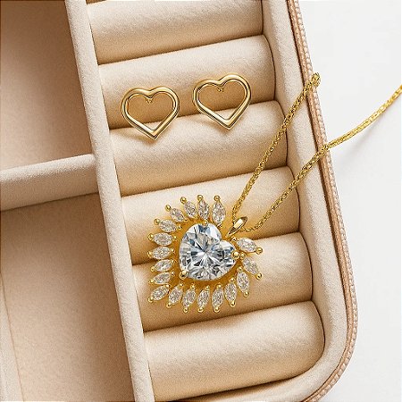 Conjunto Coração Radiante Banhado em Ouro 18k